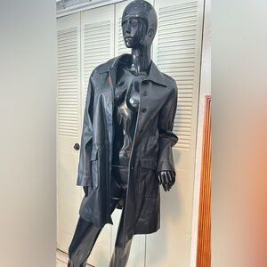Newport News Women’s Black Leather Trench Coat size M